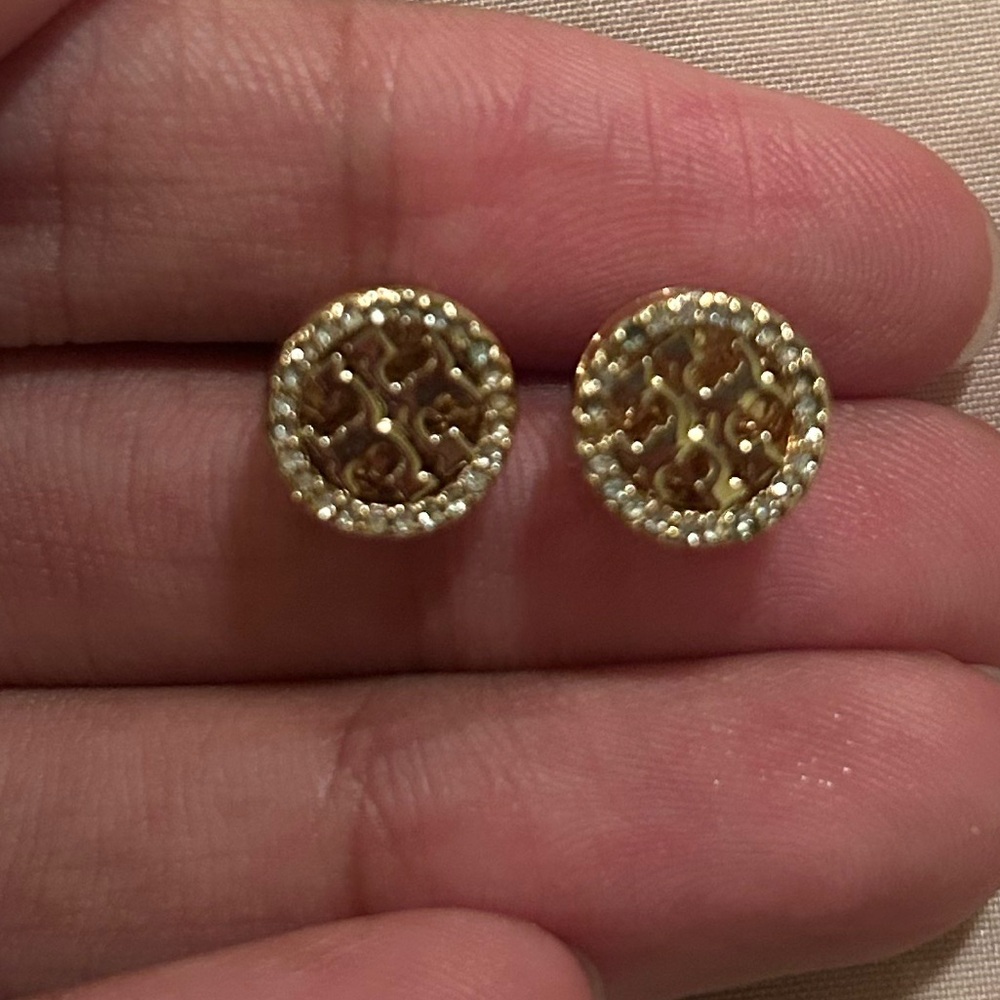 Gold Stud Earrings with Crystal Accents